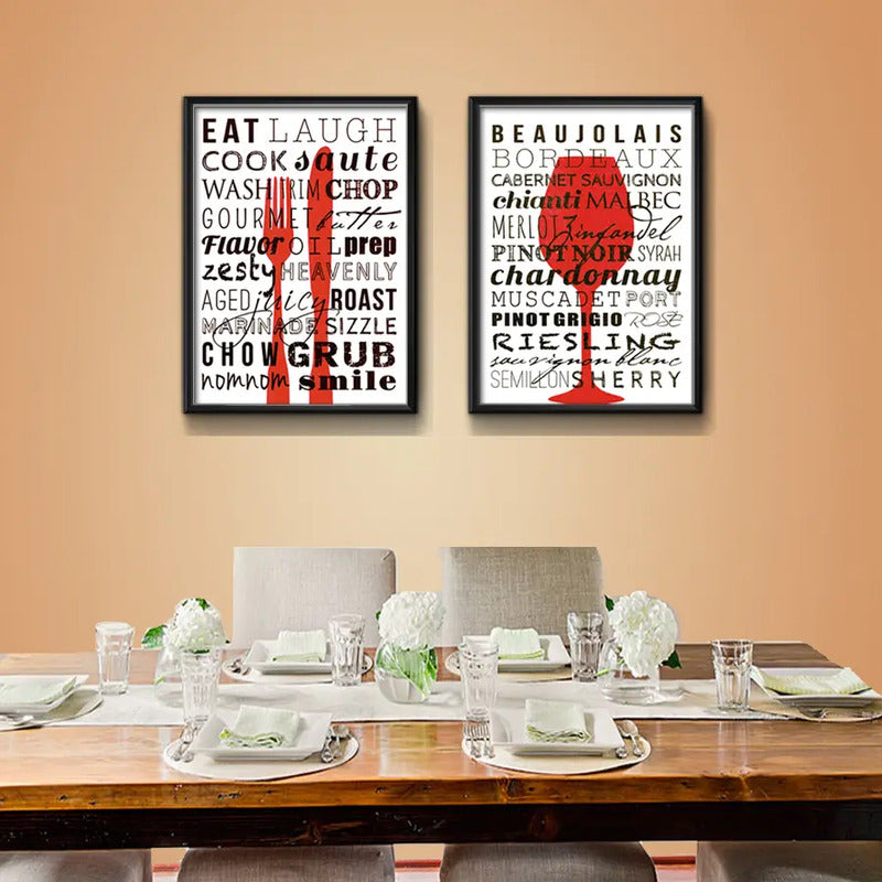Set 2 Cuadros Cocina Gourmet Rojo Vinos Kitchen Decoración