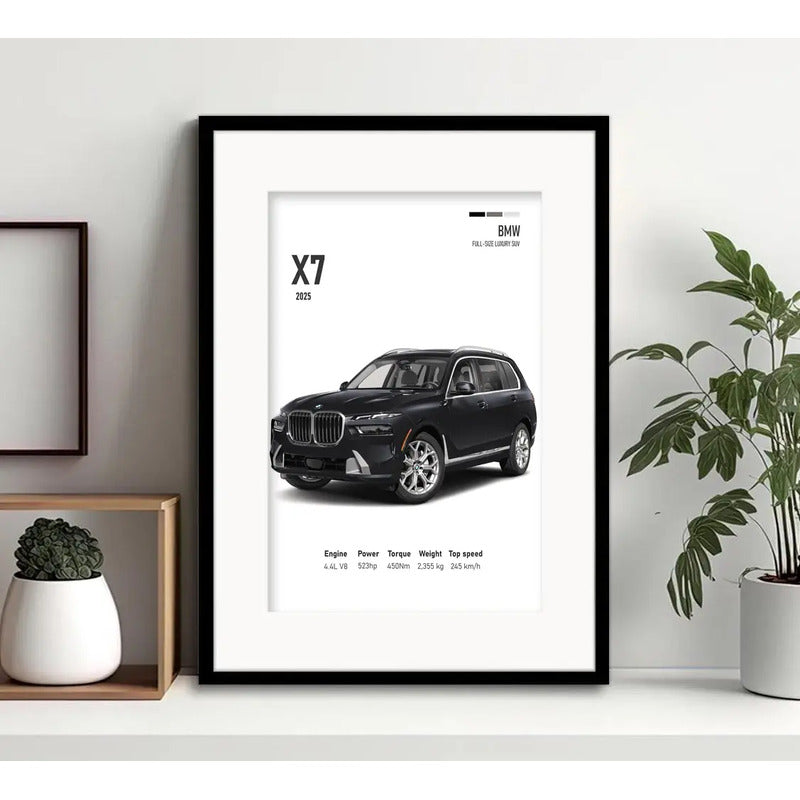 Cuadro Autos Y Camionetas Modelos Marcas Arte Con Paspartu Bmw Full Size Luxury Suv X7 Con Marco Negro