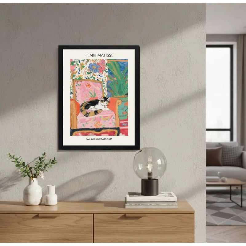 Cuadro Living Dormitorio Henri Matisse Gato Silla Cómoda Art Marco Negro