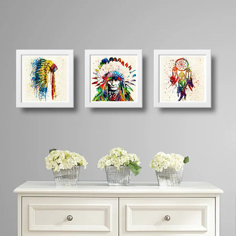 Set 3 Cuadros Indio Jefe Atrapa Sueños Pop Art Decoracion