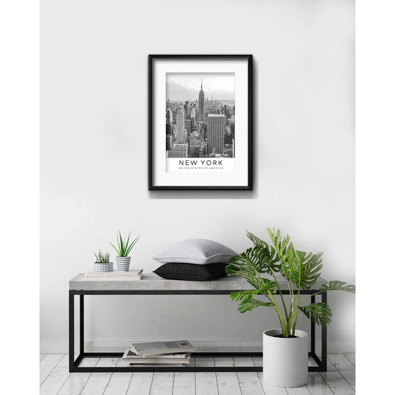 Cuadro New York Blanco Negro Foto B1 53x43cm Con Paspartú Marco Negro