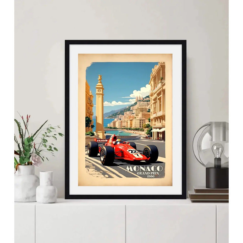 Cuadro Monaco Pista De Carrera Autodromo Formula 1 Vintage Monaco Gran Premio 1986 Con Marco Negro