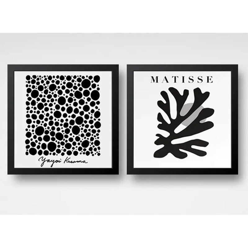 Set 2 Cuadros Yayoi Kusama Matisse Blanco Y Negro 33x33cm Marco Negro