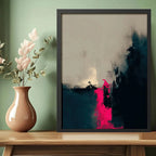 Cuadro Dormitorio Living Boho Abstracto Neón Rosa Beige Marco Negro