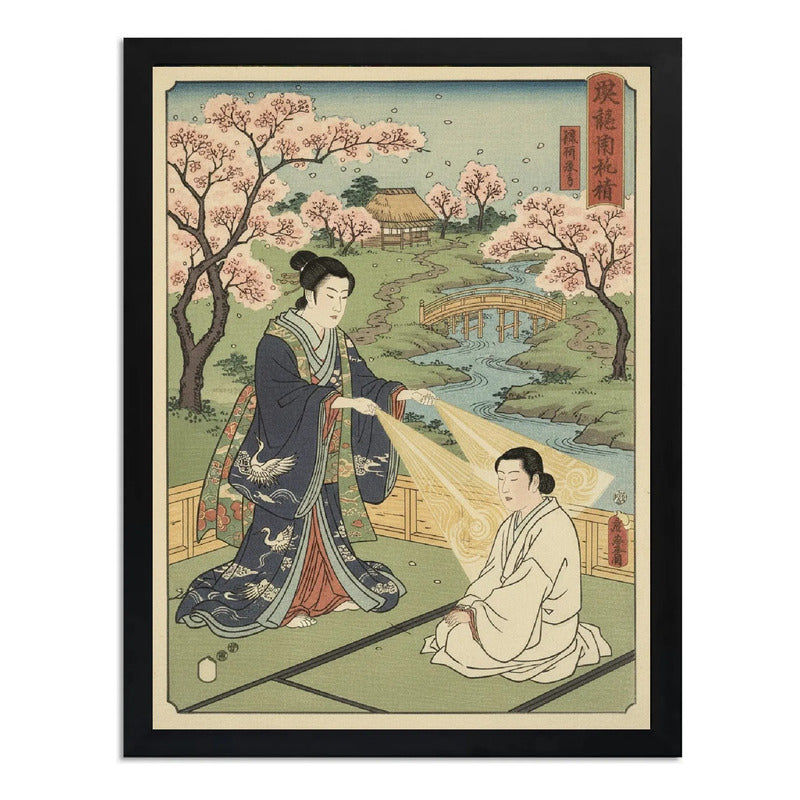 Cuadro Pase Energetico Espiritismo Japón Médium Espirita Art Pase Energetico Arte Marco Negro
