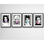Set 4 Cuadros Marilyn Audrey Twiggy Taylor Chicle Paspartú