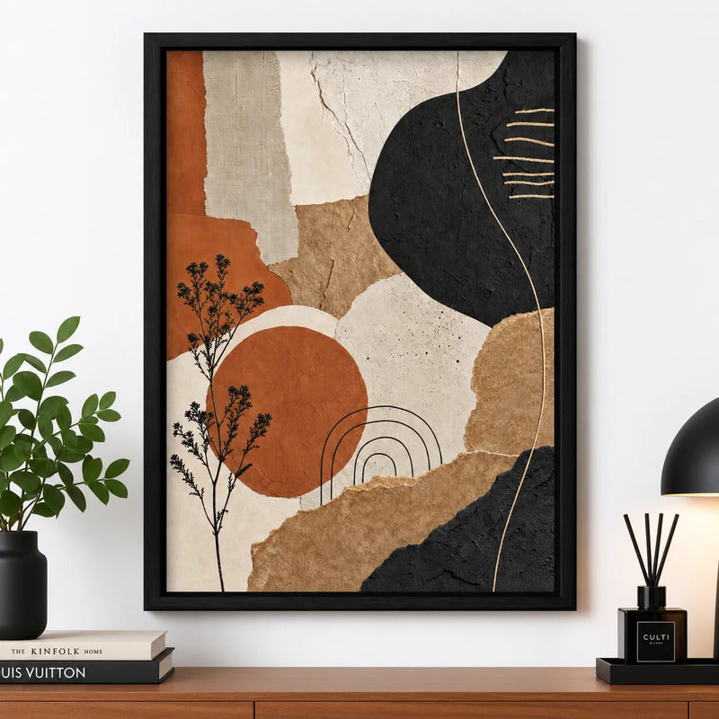 Cuadro Dormitorio Living Boho Abstracto Texturas Tierra Brs1 Marco Negro