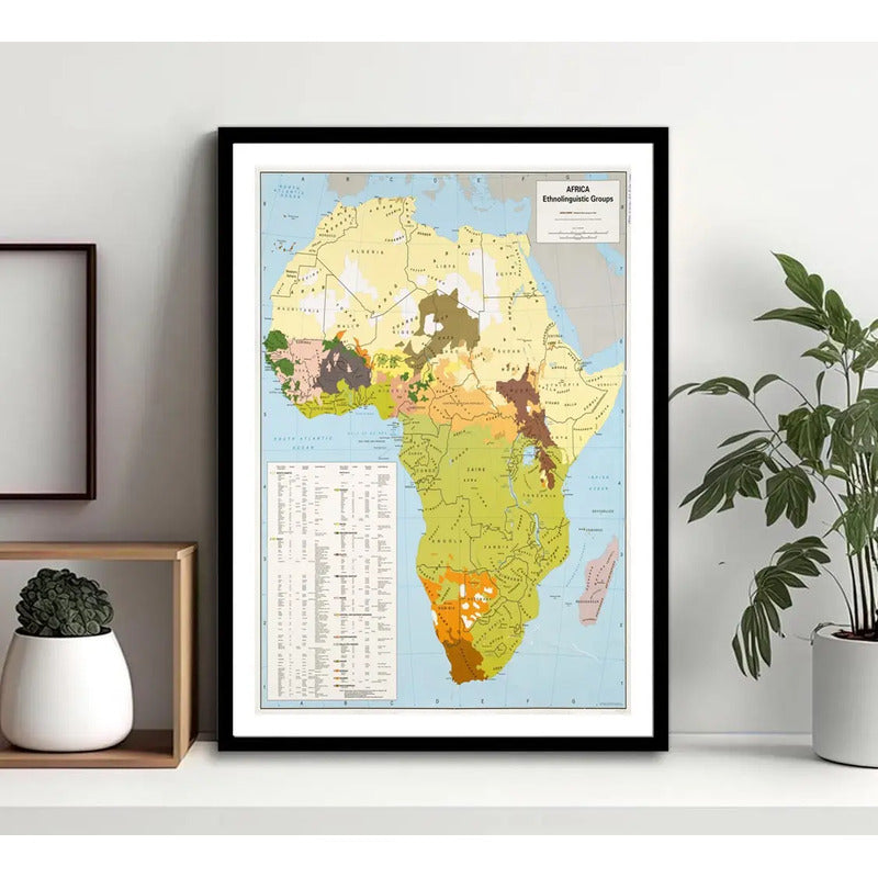 Cuadro Mapas Del Mundo Mapamundi Cartografia Vintage Arte Mapa De Los Grupos Etnolingüísticos En África Con Marco Negro
