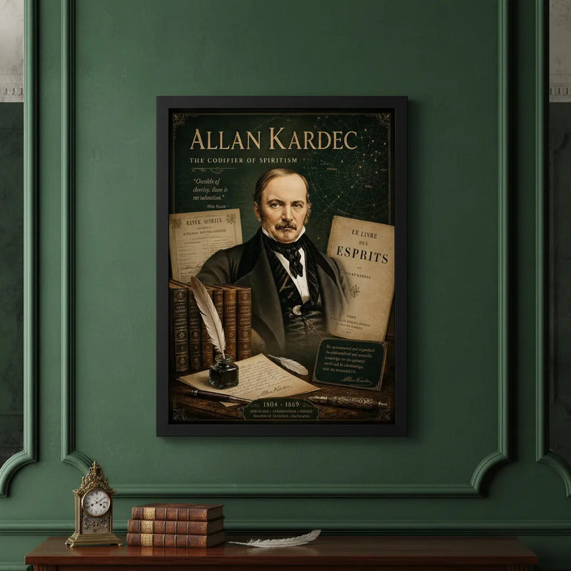 Cuadro Allan Kardec Médium Filosofo Arte Espírita Retro Marco Negro