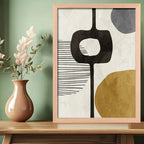 Cuadro Dormitorio Living Boho Abstracto Tonos Terrosos Oak Marco Marrón Claro