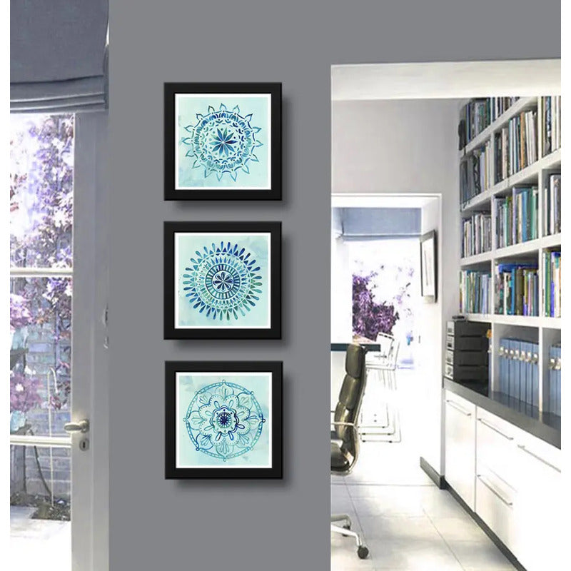 Set 3 Cuadros Mandalas Azul Arte Boho Zen Decoracion