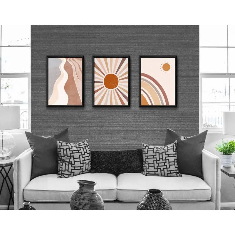 Set 3 Cuadros Boho Chic Zen Abstracto Arte Decoracion Boho Sol Negro