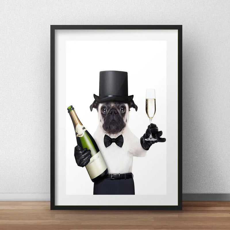 Cuadro Pug Champagne Decoracion Cocina Pet Shop Con Paspartu Marco Negro