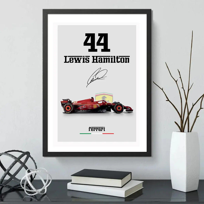 Cuadro Lewis Hamilton Ferrari 44 Formula 1 Auto Carrera Arte Marco Negro