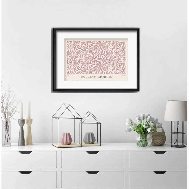 Cuadro William Morris Botanico Sauce Rosa 53x43cm Paspartú Marco Negro