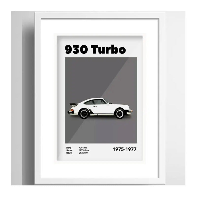 Cuadro Porsche 930 Turbo Auto Retro Decoracion Con Paspartu Marco Blanco