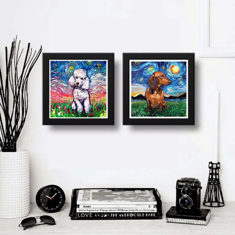 Set 2 Cuadros Perro Van Gogh Poodle Dachshund Decoracion
