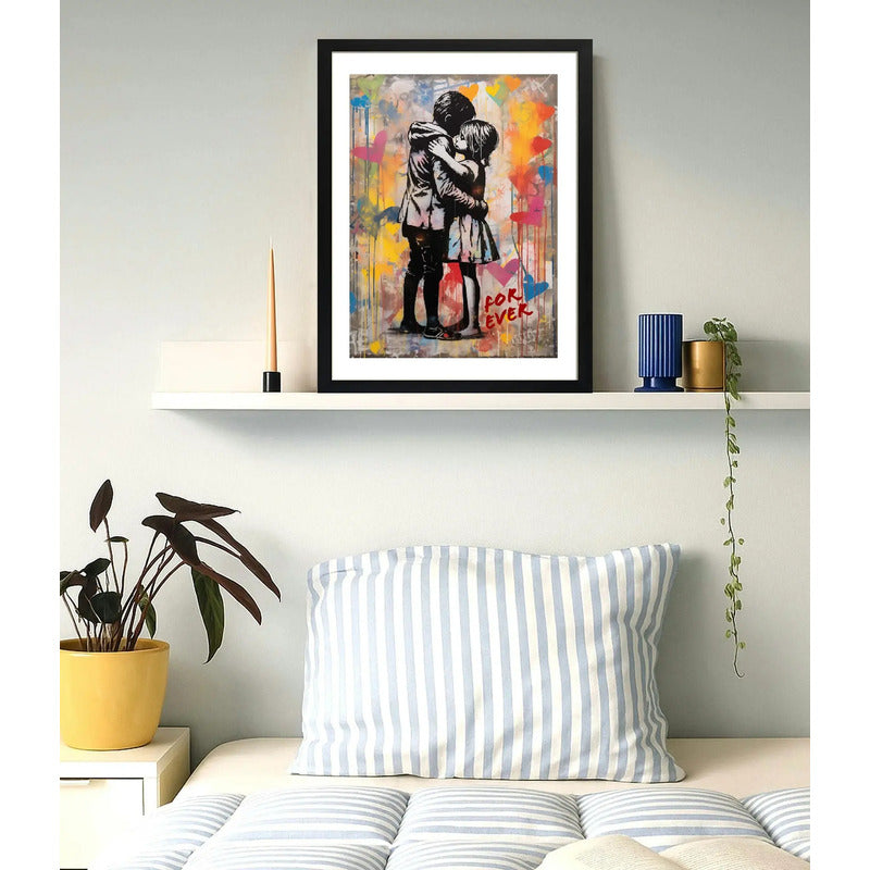 Cuadro Banksy Style Forever Love Amor Arte Urbano Decoracion Marco Negro