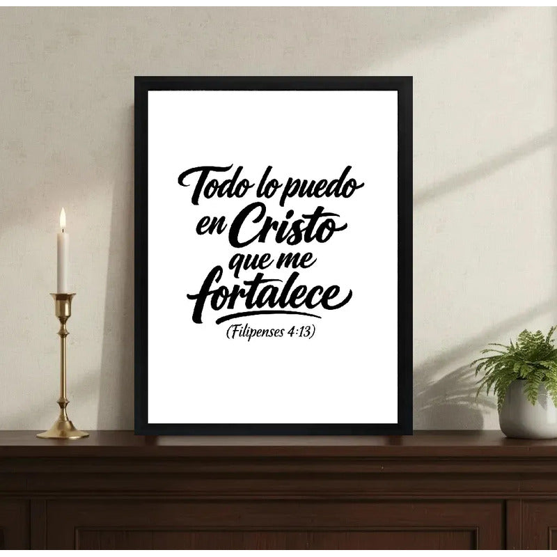 Cuadro Versiculo Biblia Filipenses 4:13 Todo Lo Puedo Arte Marco Negro