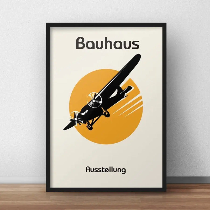 Cuadro Bauhaus Arte Objectos Formas Geometricas Colores Avión Marco Negro