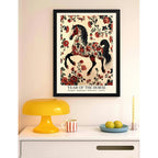 Cuadro Año Del Caballo Zodiaco Chino William Morris Flores Caballo Floral Negro