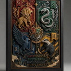 Cuadro Harry Potter 4 Casas Hogwarts Pelicula Arte Efecto 3d Marco Negro