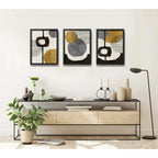 Set 3 Cuadros Dormitorio Living Boho Abstract Tonos Terrosos Marco Negro