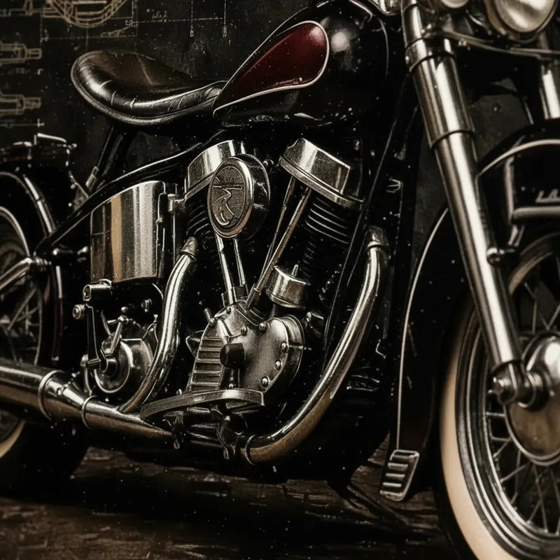Cuadro Harley Davidson Moto Icónico Detalles Specs Efecto 3d Marco Negro