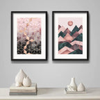 Set 2 Cuadro Abstracto Rose Gold Escandinavo Arte Paspartú
