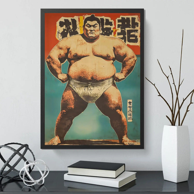 Cuadro Sumo Luchador Mangá Arte Japonés Deportes Decoracion Marco Negro