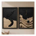 Set 2 Cuadros Living Dormitorio Abstracto 3d Beige Negro Br2 Marco Negro