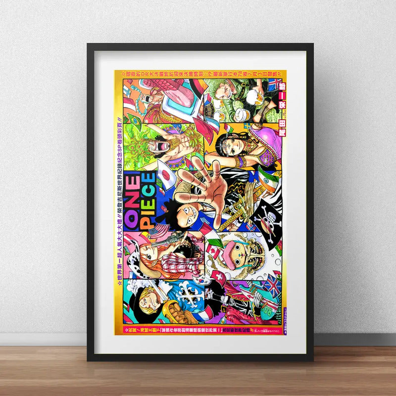 Cuadro One Piece Luffy Anime Japon Arte Decoracion Paspartú Marco Negro