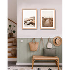 Set 2 Cuadros Paisajes De Playa Tonos Beige Neutros Dunas Marco Madera Natural Oak