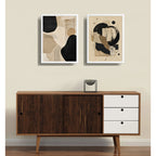 Set 2 Cuadros Boho Arte Abstracto Beige Crema Decorar Casa Marco Blanco