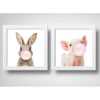 Set 2 Cuadros Conejo Chicle Cerdo Baby Animals Decoracion