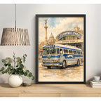 Cuadro Onda Ómnibus Autobuses Uruguay Buso Vintage Retro Frente A Su Terminal Negro