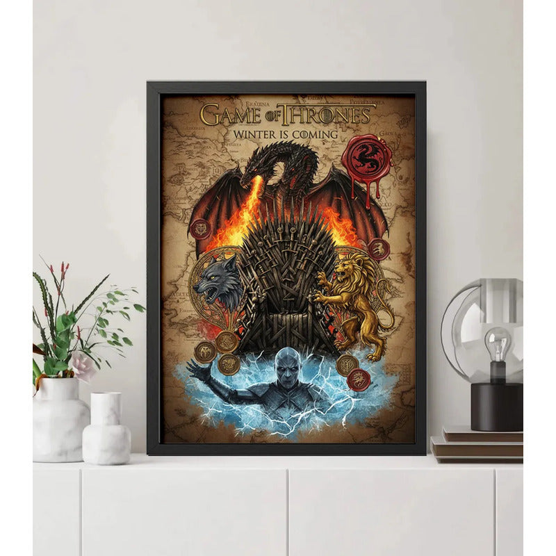 Cuadro Game Of Thrones Série Tv Arte Elementos Iconicos Brs1 Marco Negro