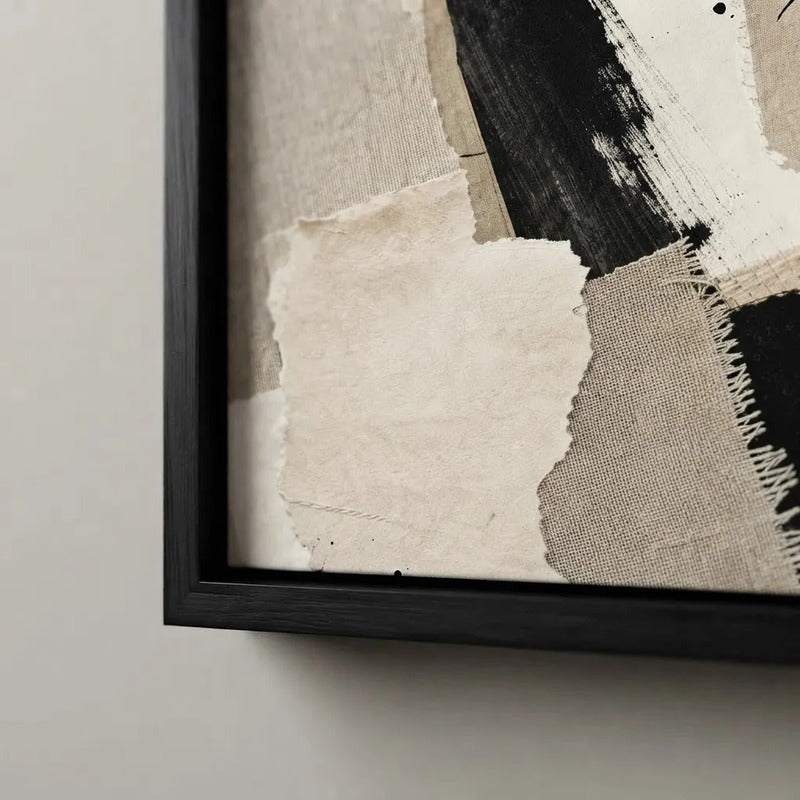 Cuadro Dormitorio Living Boho Abstracto Texturas Retazos Br1 Marco Negro