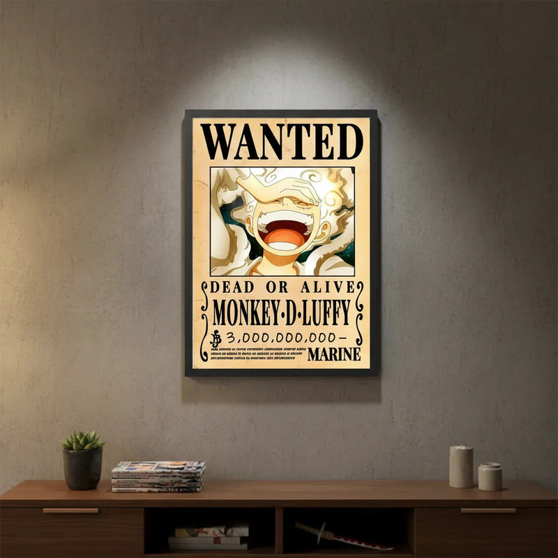 Cuadro Luffy One Piece Wanted Monkey Anime Mangá 53x43cm Marco Negro