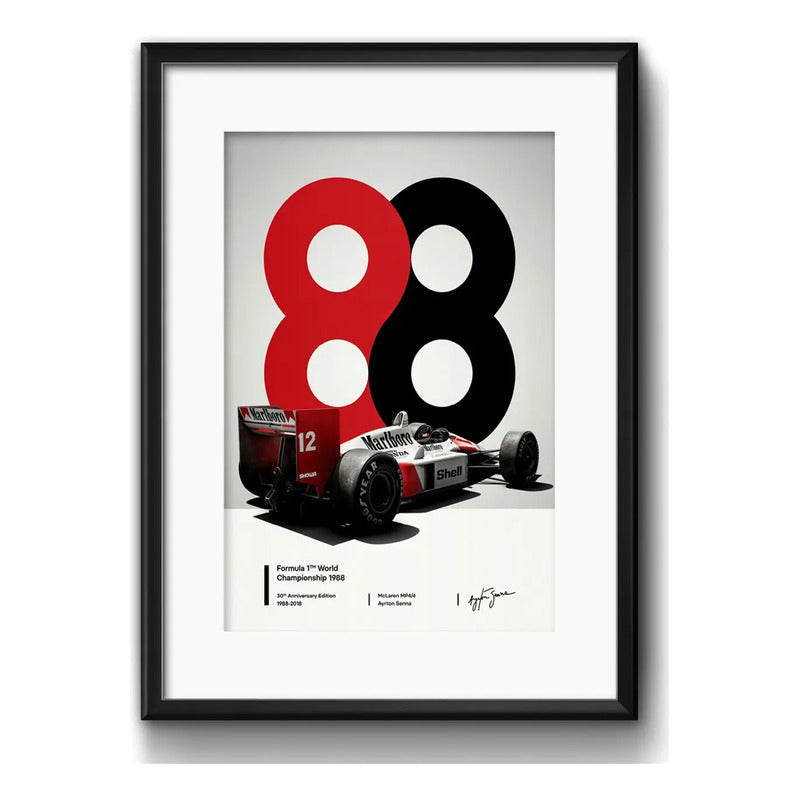Cuadro Ayrton Senna 1988 Formula 1 Decoración Con Paspartu Marco Negro