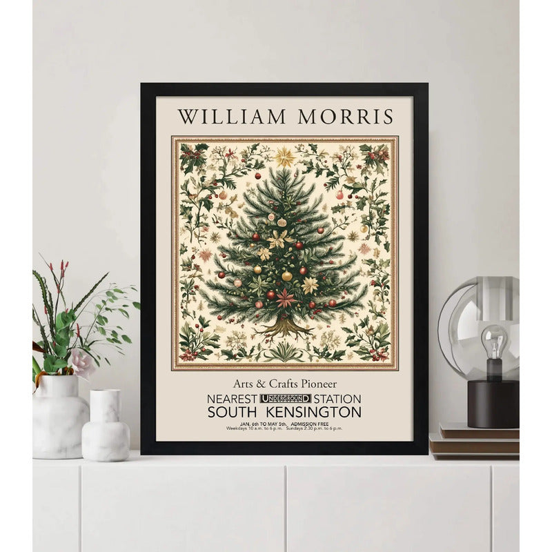 Cuadro Decoracion Arbol Navidad William Morris Navidena Art Marco Negro