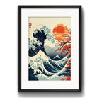 Cuadro Gran Ola Monte Fuji Arte Japonés 53x43cm Con Paspartú La Gran Ola Sakura Con Marco Negro