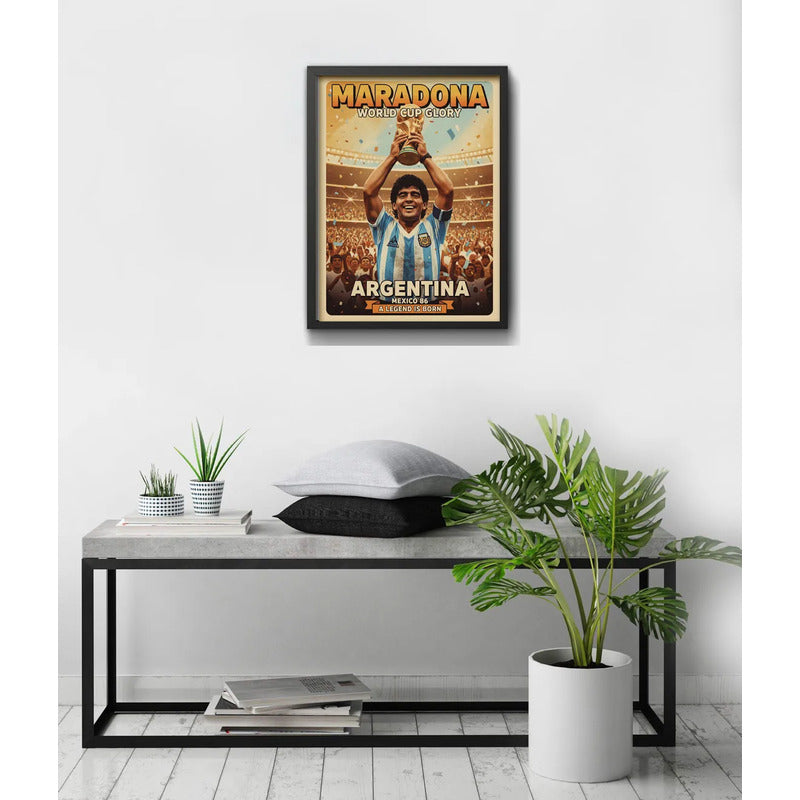 Cuadro Diego Maradona Copa Mexico 86 Retro Fútbol Deporte Marco Negro