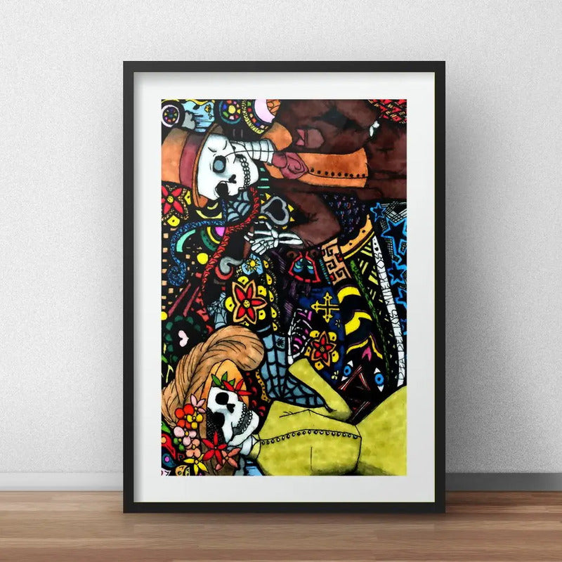 Cuadro Pareja Calaveras Mexicanas Tattoo Decoracion Paspartú