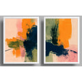 Set 2 Cuadros Dormitorio Living Abstracto Arte Contemporáneo Marco Blanco