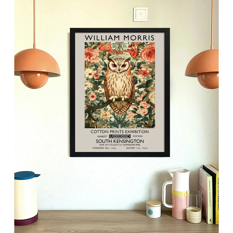 Cuadro Dormitorio Living Buho Floral William Morris Arte Marco Negro