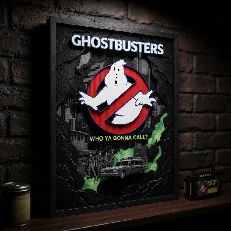 Cuadro Ghostbusters Cazafantasmas Pelicula Arte Efecto 3d Marco Negro