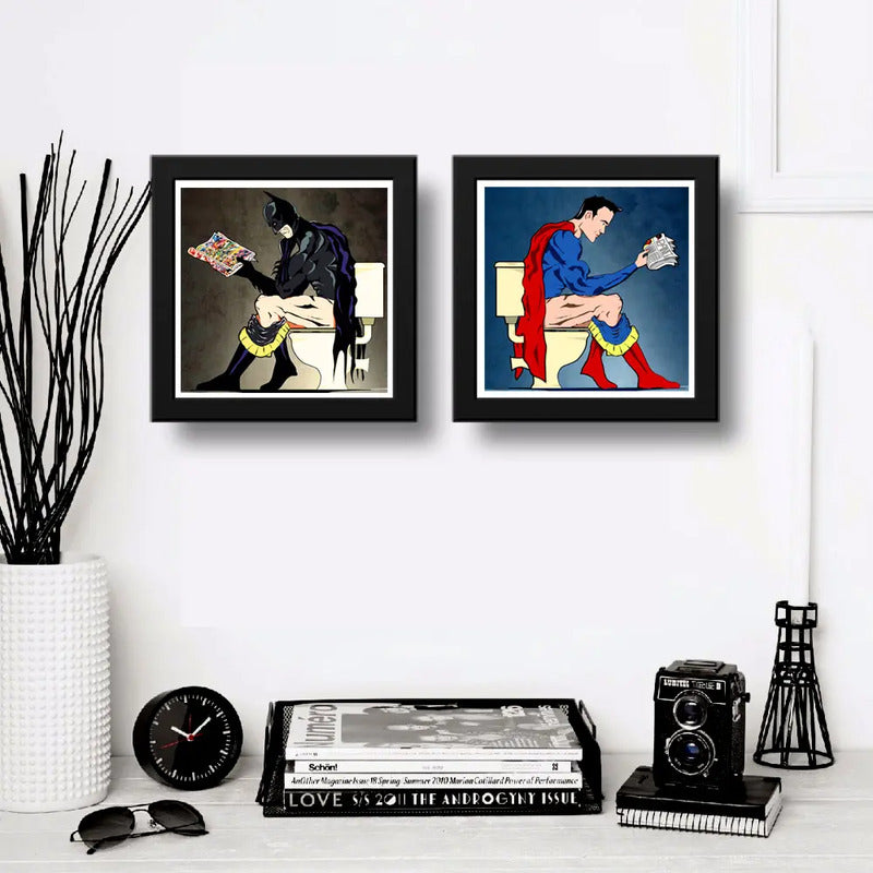 Set 2 Cuadros Batman Superman Baño Héroes Comics Decoracion