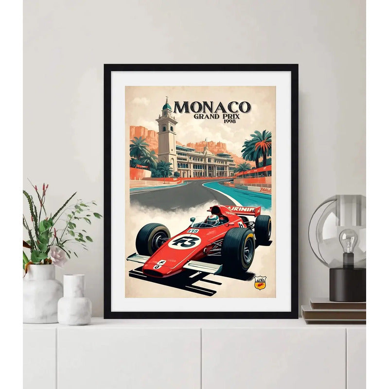 Cuadro Monaco Pista De Carrera Autodromo Formula 1 Vintage Monaco Gran Premio 1998 Con Marco Negro