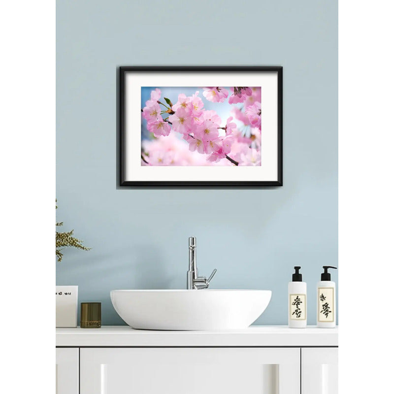 Cuadro Cerezo Sakura Flores Arte Japones Arbol Con Paspartú Cerezo Sakura 3 Con Marco Negro